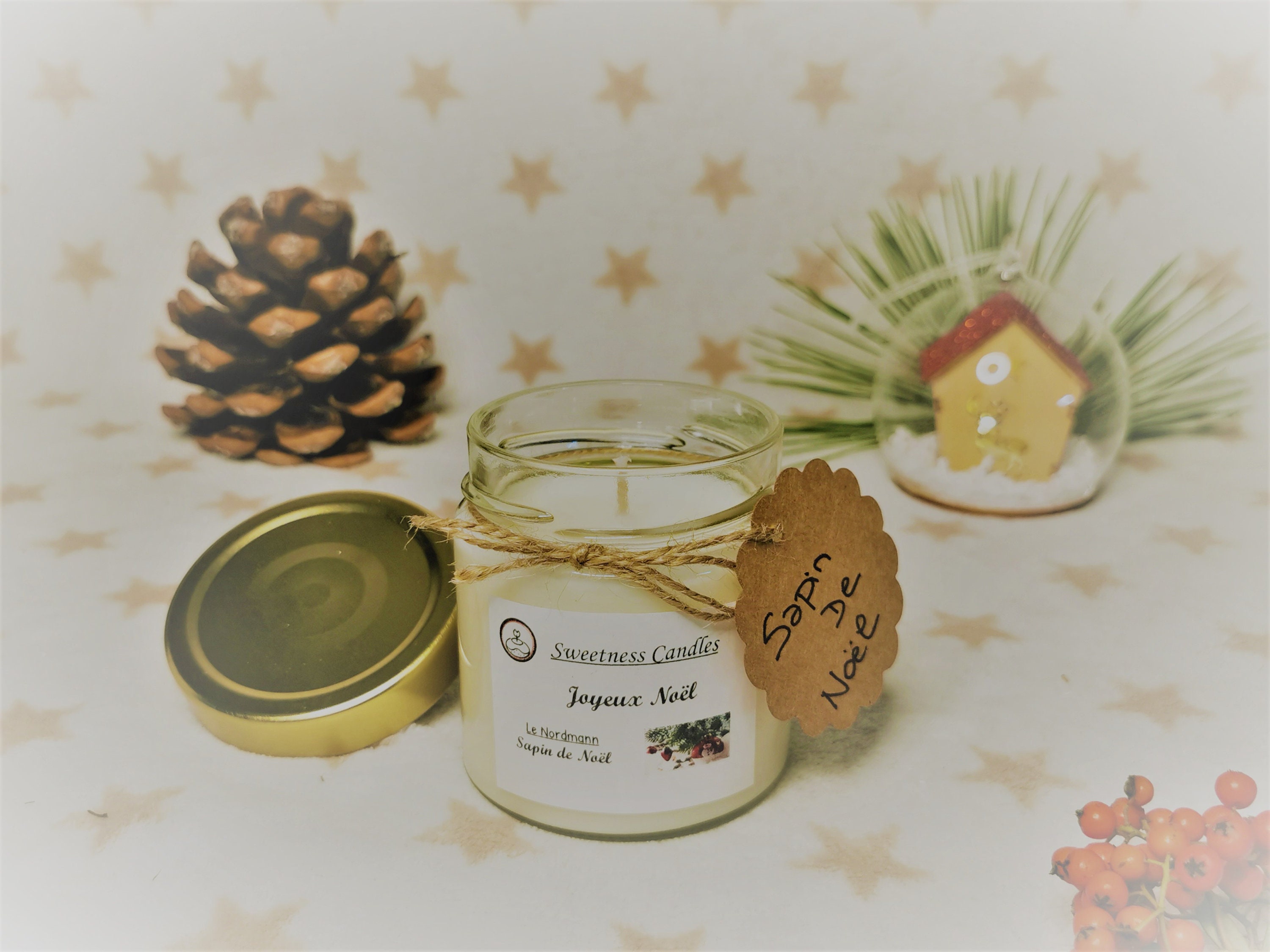 Bougie Artisanale, à La Cire de Soja, Sapin Noël