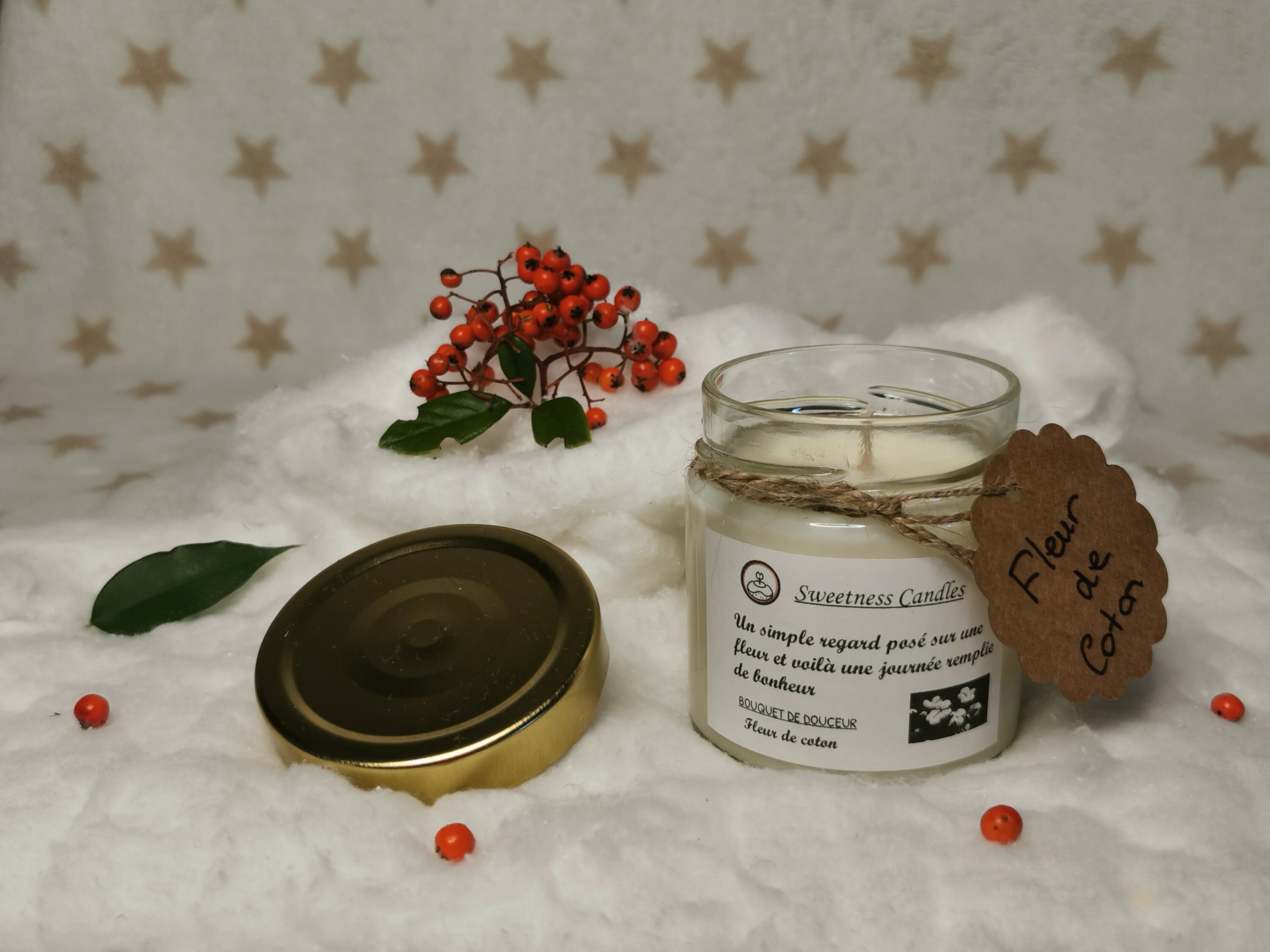 Bougie Artisanale, à La Cire de Soja, Fleur Coton