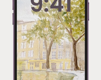 French Watercolor Phone Wallpaper — Canal Saint Martin — 1 Digital Download — Instant Download