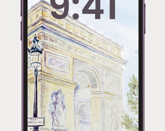 Französisches Aquarell-Handy-Hintergrundbild — Arc de Triomphe — 1 digitaler Download — Sofort-Download