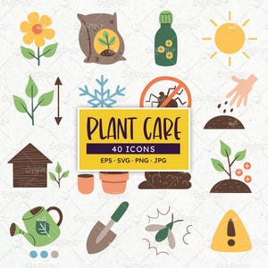 Plant Care Icons: Gardening Clip Art (SVG, EPS, PNG)