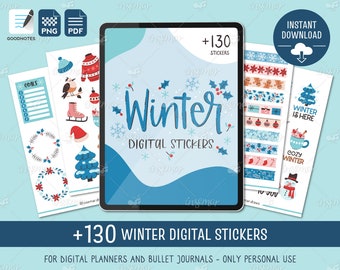 Winter Digital Stickers for Goodnotes, Winter stickers, Christmas stickers, Pre-cropped Planner Stickers, Sticker book, Digital notes