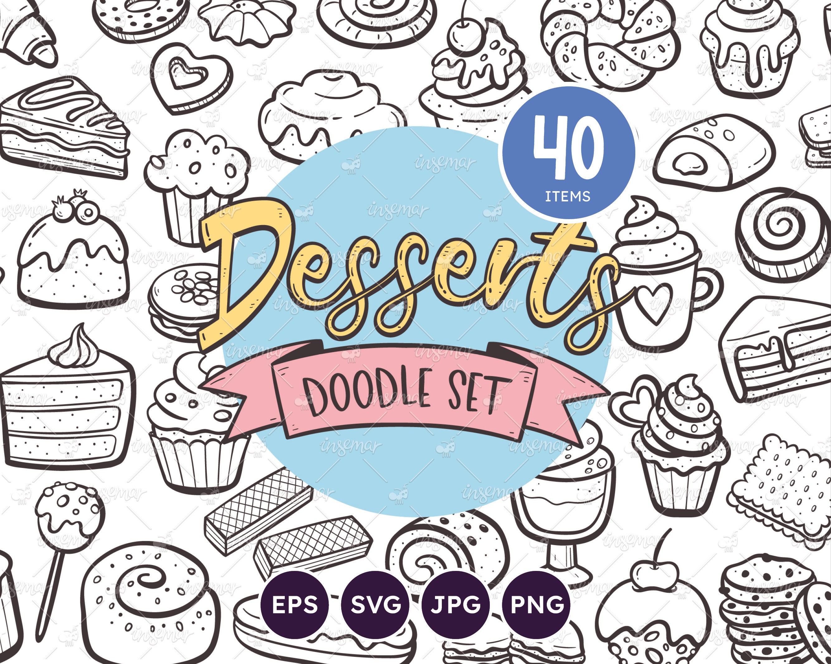 DESSERTS Cute Digital Coloring Page, Sweets Doodle Adult Coloring Book,  Printable Colouring Sheet, Instant Download!