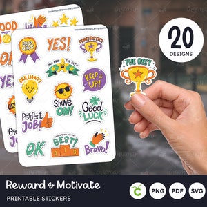Adesivi premio, adesivi motivazionali stampabili, adesivi "Buon lavoro", modello Cricut, adesivi Bravo, adesivi per bambini, PNG trasparenti