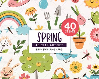 Spring Garden Clipart Bundle: Hand-Drawn Floral Illustrations (EPS, SVG, PNG)