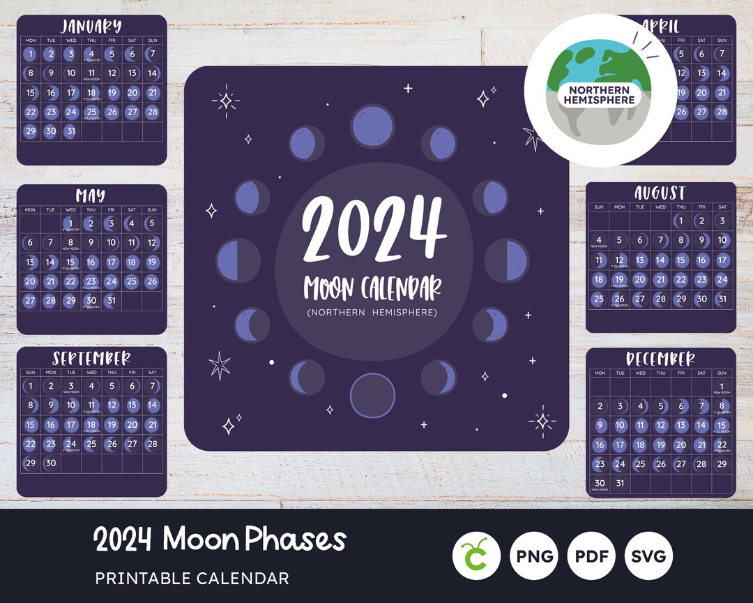 Mondkalender 2024 zum Ausdrucken Mondphasen nördliche - Etsy.de
