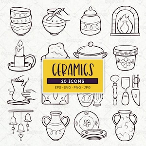 陶芸と陶器のアイコン：職人のための手作りクリップアート（SVG、EPS、PNG）