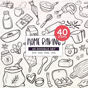 Baking Clipart Set: Kitchen Utensils, Home Baking Doodles (SVG, EPS, PNG) (Digital Download)