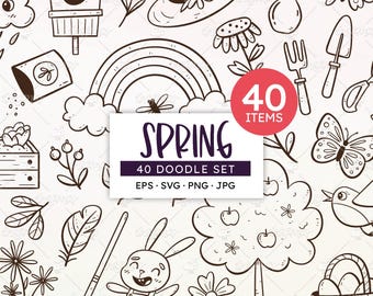 Spring Doodles: Floral & Butterfly Designs (EPS, SVG, PNG)