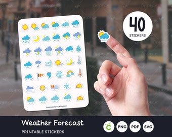 Weather Stickers, Printable Stickers, Weather Forecast Icons, Bullet Journal Stickers, Diary Stickers, Cricut Template, PNG, SVG, PDF