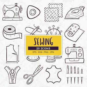 Sewing Icons: Doodles for Tailors & Dressmakers. EPS, SVG, PNG