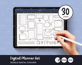 Planner Stickers, Doodles for Bullet Journals, Scrapbooking: Decorative Notes, Speech Bubbles, Icons, Goodnotes file, PNG, Vector SVG