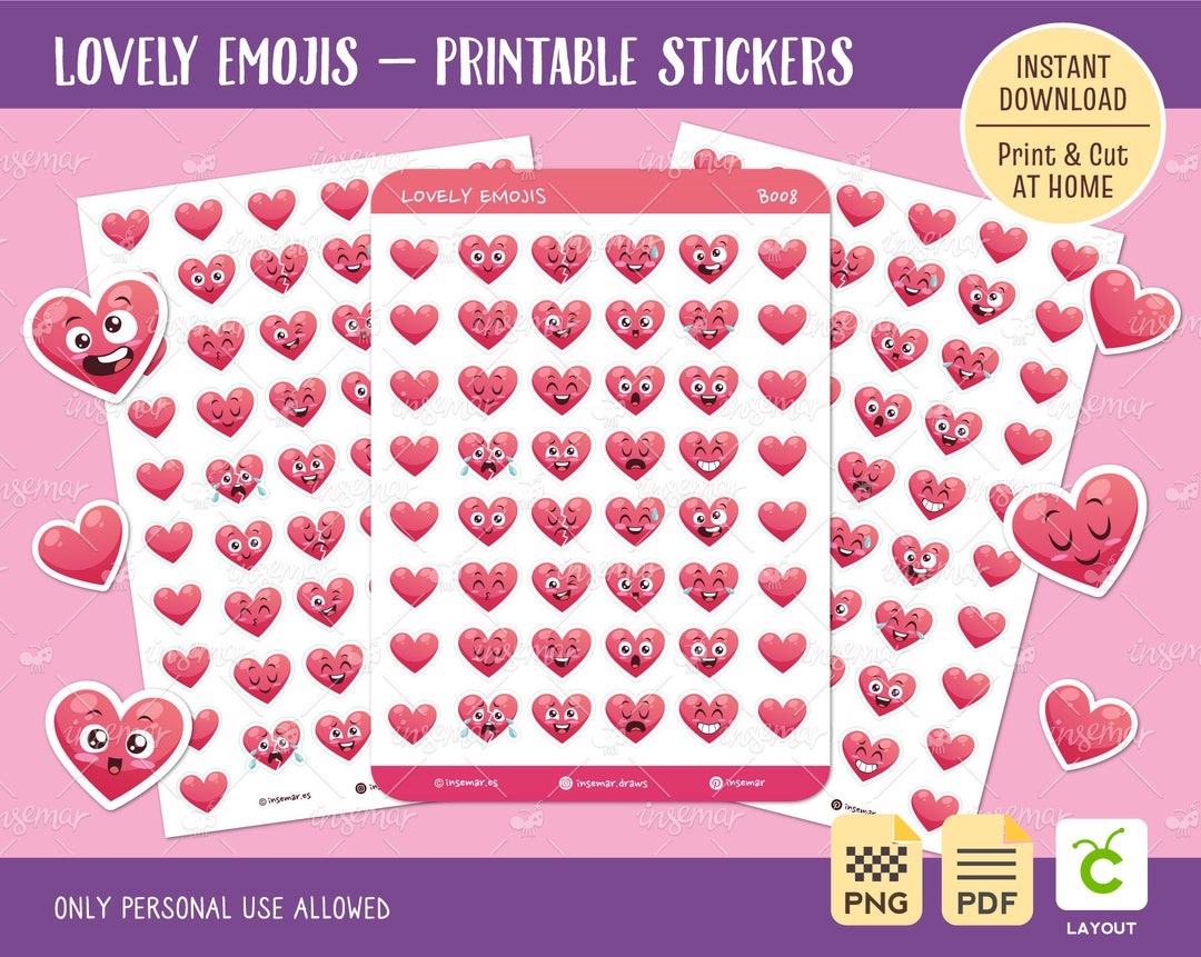 Valentine Day Printable Stickers, Love Clipart Stickers, Heart Shape ...