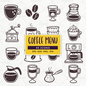 Kaffee Icons. Arten von Kaffee & Kaffeemaschinen. EPS, SVG, PNG