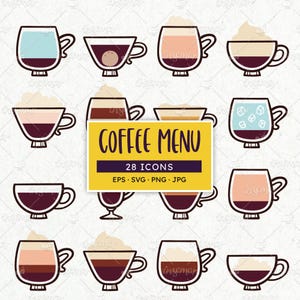 Ikony kawy: Espresso, Cappuccino, Mocha, Latte, Frappe, Americano... PNG, SVG, EPS