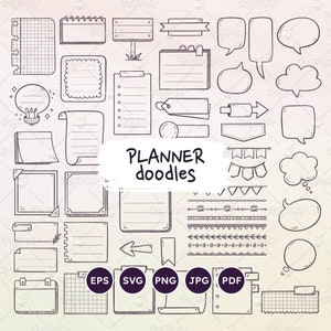 Notas adhesivas para planificadores Doodle, bocadillos, pegatinas para planificadores, separadores de texto, recursos para planificadores, archivos EPS vectoriales, SVG, PNG transparentes