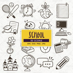 School Subject Icons: Planner Timetable Doodle Graphics (SVG, PNG, EPS)