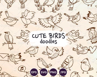 Bird Doodles: Hand-Drawn Birds in Different Poses. Vector EPS, SVG, PNG