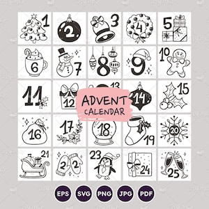 Christmas Advent Calendar – Cute design, Isolated Items for Xmas Countdown. Perfect for crafting & engraving projects. Vector EPS, SVG, PNG