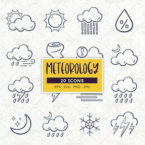 Weather Forecast Icons: Hand-drawn Sunny, Cloudy, Rainy Clip Art (SVG, PNG, EPS)