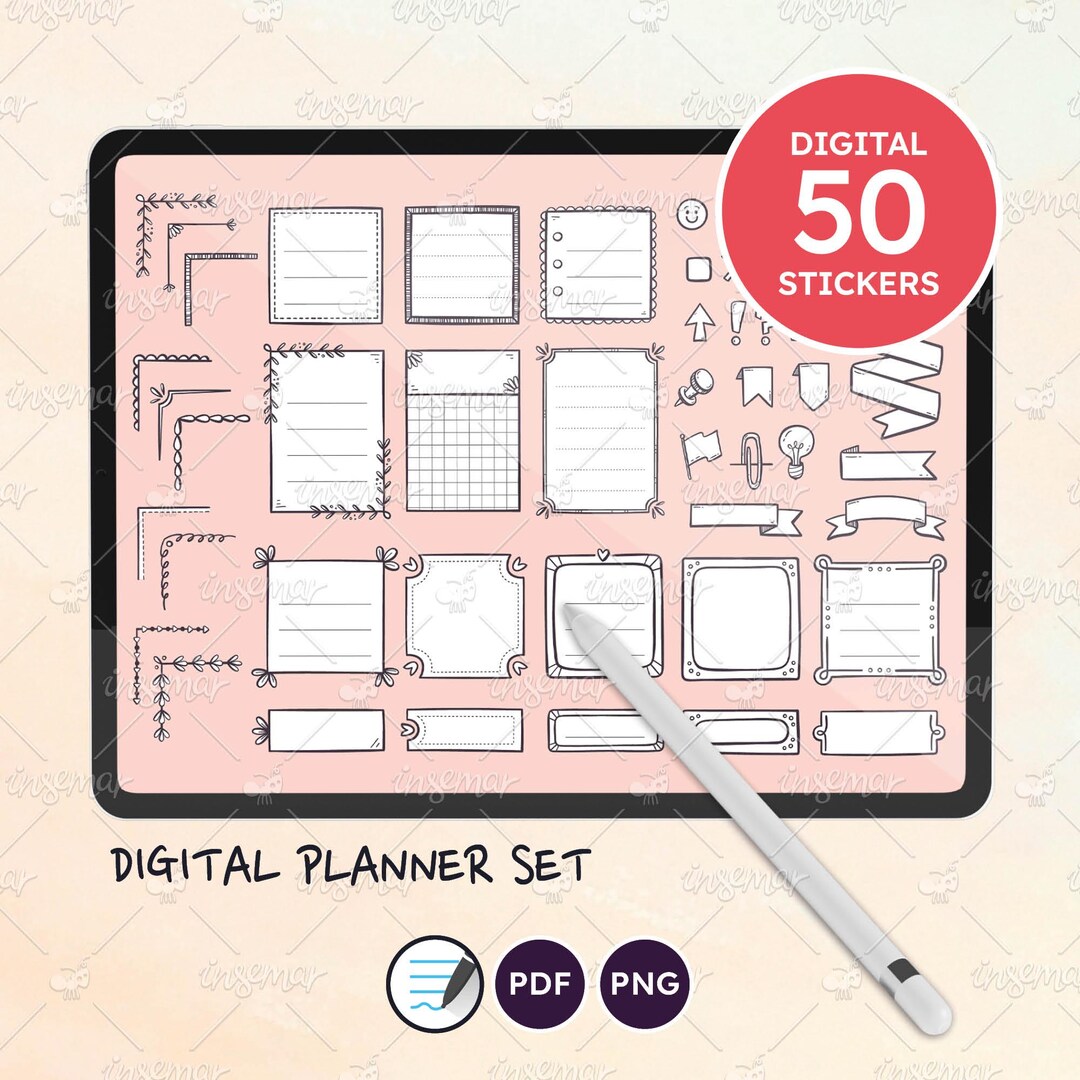 Note Taking Ribbon Planner Stickers: Doodle Ribbons, Notes, Corners (PNG, Goodnotes, PDF ...