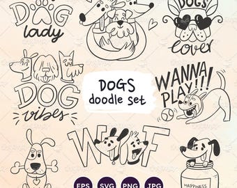 Dog Doodles: Funny Hand-Drawn Pet Illustrations (EPS, SVG, PNG) Digital Download