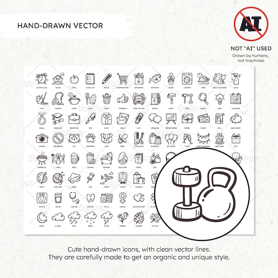 Everyday Icons: Daily Life Digital Stickers for Planners (EPS, SVG