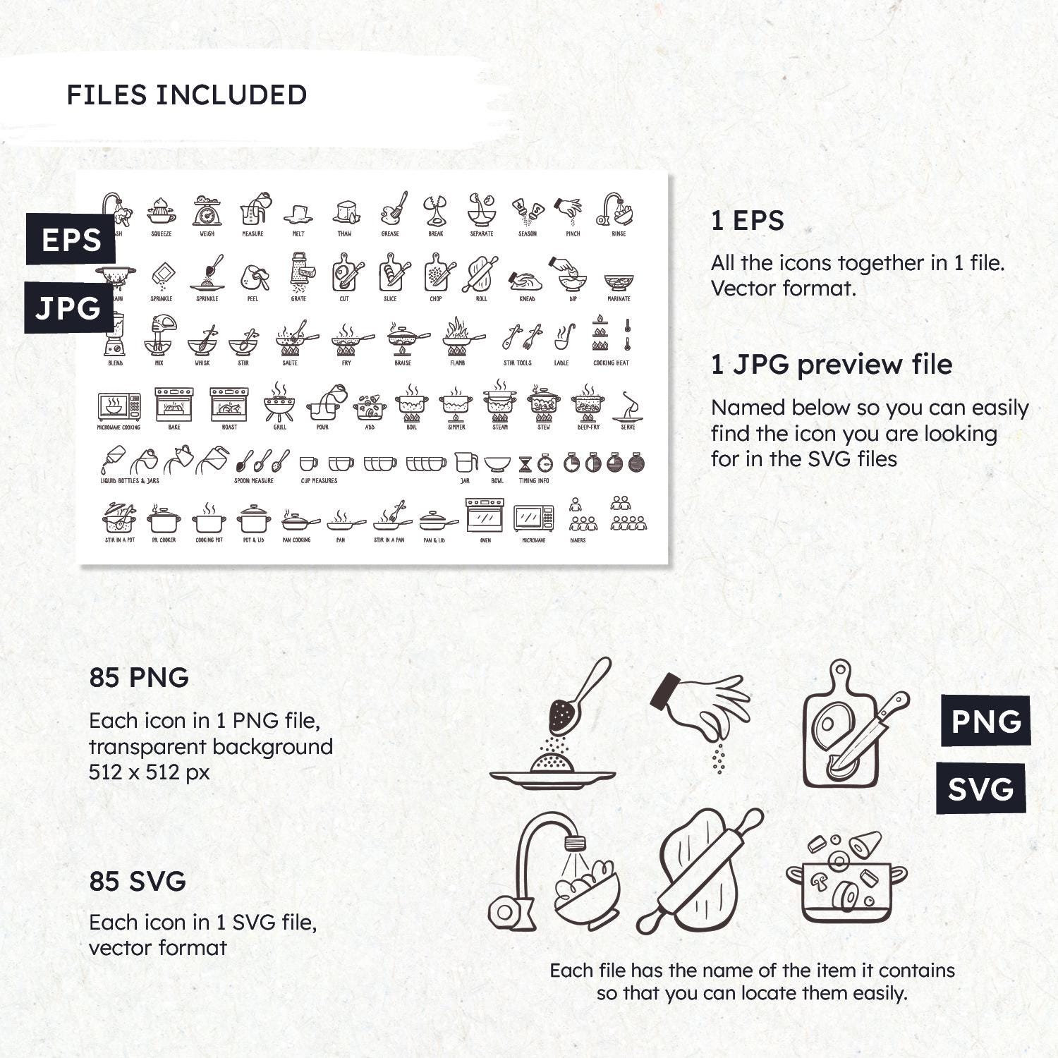 Cooking Diary Icon Cooking Icons: Hand-drawn Recipe Book Digital Stickers (SVG, PNG, EPS ...