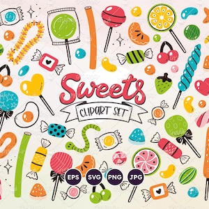 Süßigkeiten und Süßigkeiten Clipart, Zucker Zeichnung, Gummies, Lollipop Clip Art, PNG, EPS, SVG Vektor, Handgezeichnete Süßigkeiten, persönlichen und kommerziellen Gebrauch