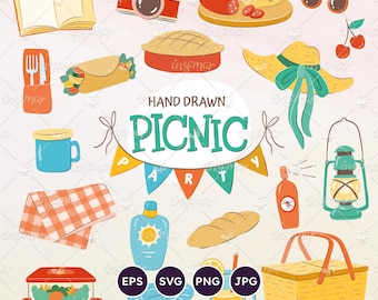 Imágenes prediseñadas de picnic: elementos dibujados a mano para fiestas al aire libre (PNG, SVG, EPS) Descarga digital