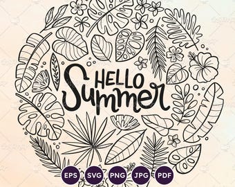 Tropical Floral Line Art | Hand Drawn Summer Illustration | SVG PNG EPS