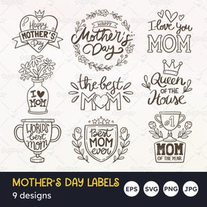 Citaten voor gelukkige Moederdag, beste moeder ooit, beste moeder ter wereld, handgetekende belettering, afdrukbare ontwerpen, vector eps, transparante png, png