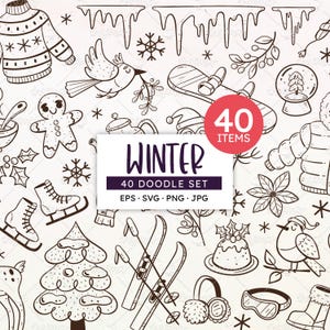 Winter Doodle Clipart Set: Seasonal Vector Graphics (EPS, SVG, PNG)