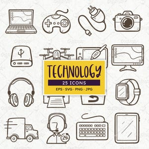 Icônes De La Technologie : Dessinés À La Main Tech Store Doodle Clip Art. EPS, SVG, PNG