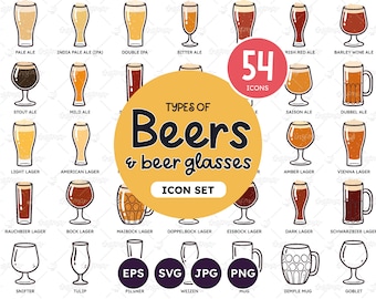 BEER SVG, Beer Set Svg, Beer Icons, Beer Clip Art, Ale Beer, Lager Beer, Bar Menu Icon Set, Drink Icons, Vector eps, svg, Transparent PNG