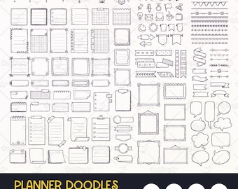 Doodle Planner Resources: Hand-Drawn Icons, Notes, Ribbons. Vector SVG, EPS, Transparent PNG