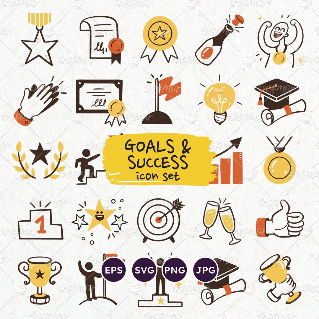Award Icons: Hand-drawn Goal & Success Graphics (EPS, SVG, PNG) Digital ...