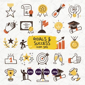 Award Icons, Goal and Success Concept, Medal, Trophy, Winner Cup, Target Concept, Hand Drawn icons, Vector EPS, Vector SVG, Transparent PNG