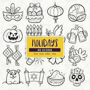 Calendar Holiday Icons SVG, Planner Clipart, Hand Drawn Festive Days Vector Set