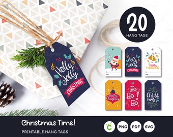 Christmas Gift Tags, Printable Christmas Labels, Merry Christmas Hang Tag Set, Xmas Cricut Template, Santa Claus Label, PNG, SVG, PDF