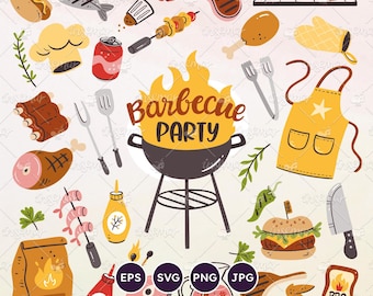 Barbecue Party Clip Art, BBQ Grill, Picnic (eps, svg, png)