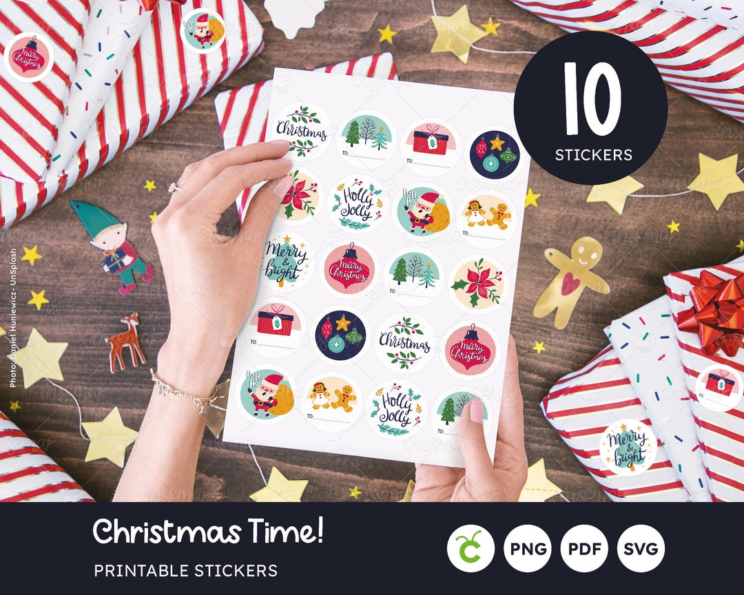 Christmas Printable Stickers, Christmas Gift Tags, Merry Christmas