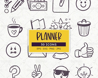 Planner Icons: Doodle Journaling Stickers. EPS, SVG, PNG
