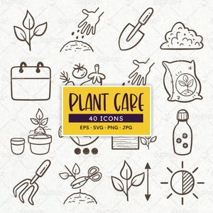 Iconos del cuidado de las plantas: Necesidades y características de las plantas. SVG, PNG, EPS