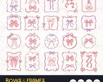 Pink Coquette Bows & Ribbon Frames | SVG PNG Bundle. Vector EPS