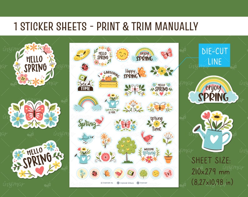 Spring Season Printable Stickers, Digital Stickers, Seasonal Stickers ...
