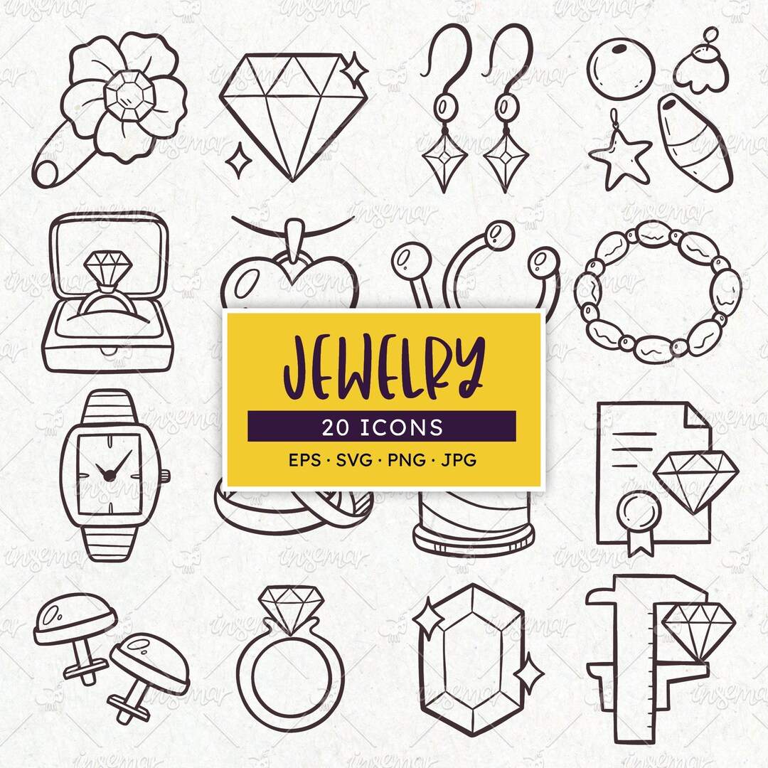 Jewelry Icons: Rings, Gems and Complements. Vector SVG, EPS, PNG - Etsy