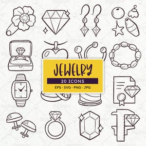 Schmuck Symbole: Ringe, Edelsteine und Ergänzungen. Vektor SVG, EPS, PNG