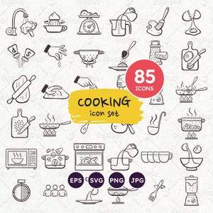 Ícones de culinária, ícones de receitas, ícones de cozinha e cozinheiro, arquivos SVG de ícones de comida desenhados à mão, tema de cozinha, PNG transparente, EPS vetorial