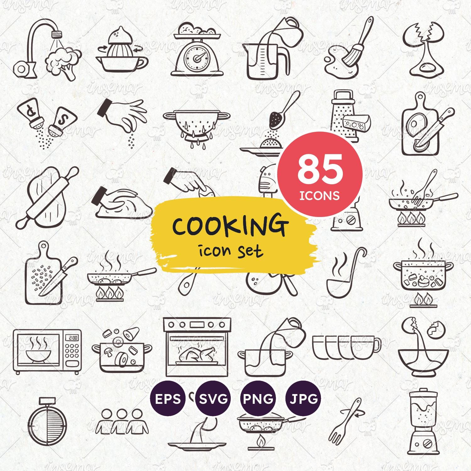 Cooking Doodle Icons: Hand-Drawn Recipe Doodles (SVG, PNG, EPS) - Commercial Use